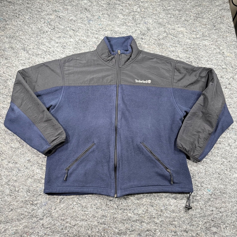 Timberland Weathergear Mens Medium Fleece Jacket Full Zip Navy Blue Black